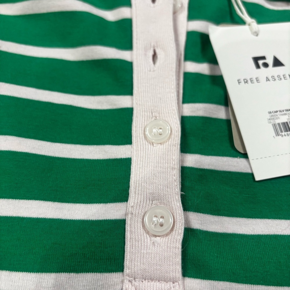 NWT Free Assembly Green White Striped Polo Shirt XS - Picture 5 of 11